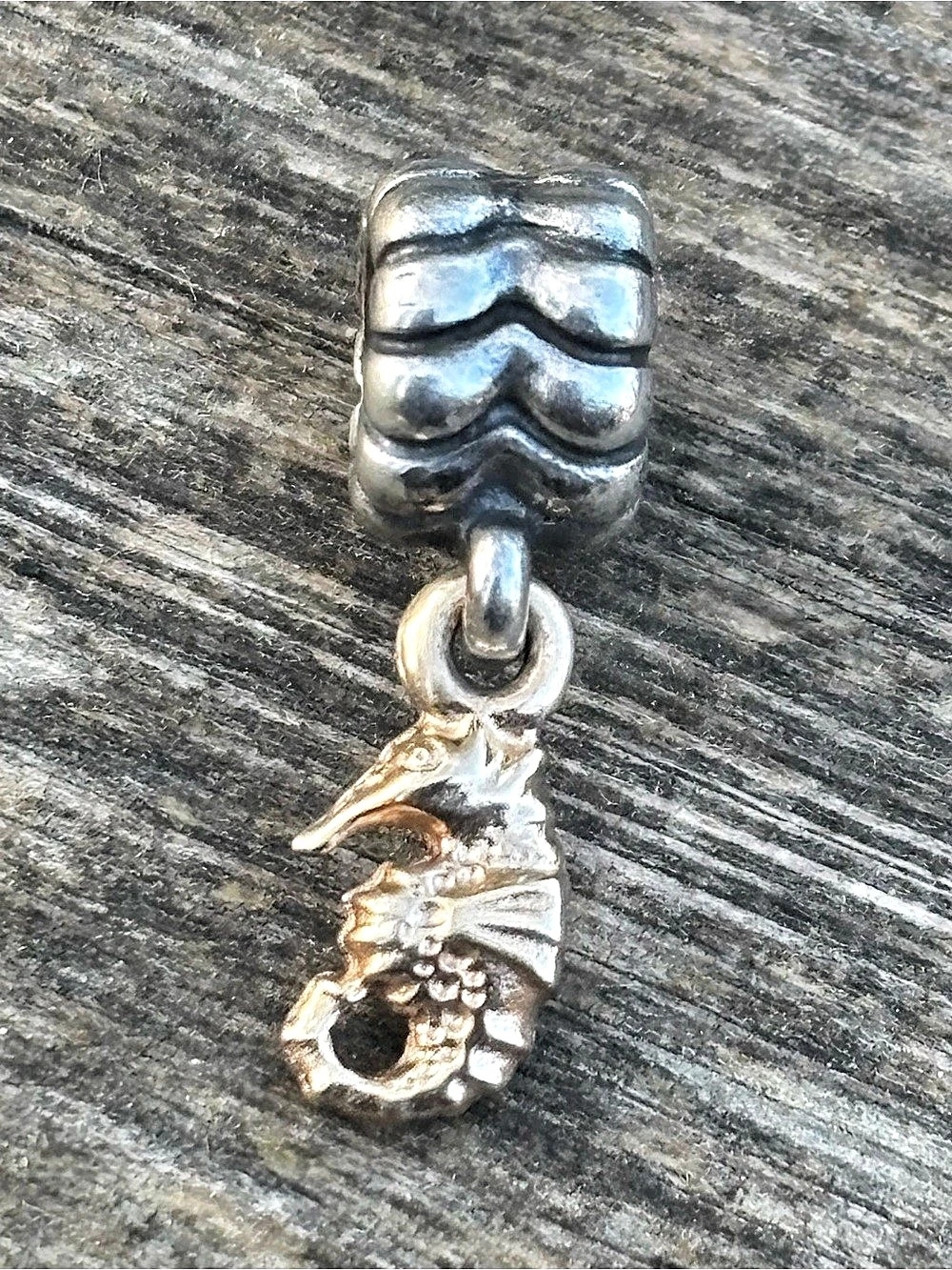Pandora Seahorse Nautical Dangle Seahorse Dangle Charm Silver & Gold 790518